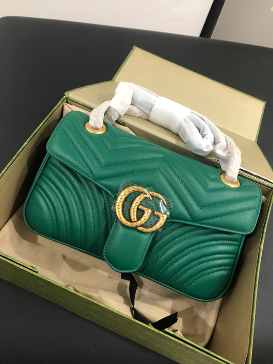 GG Calfskin Matelasse Marmont Shoulder Bag Emerald Green