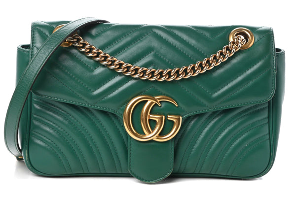 GG Calfskin Matelasse Marmont Shoulder Bag Emerald Green